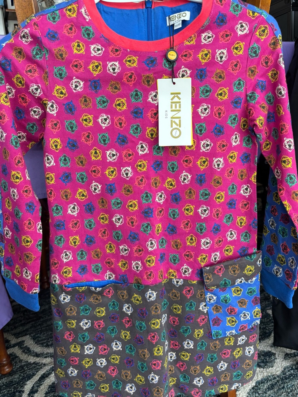 Kenzo Kids Pink Multicolor Printed Long-Sleeve Dress NEW Size 10A/140